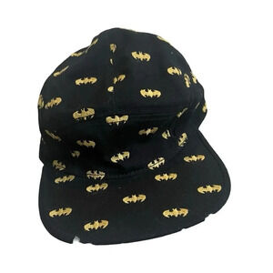 DC Batman 5 Panel Hat Black Logo Adjustable Nylon Strap One Size Embroidered‎